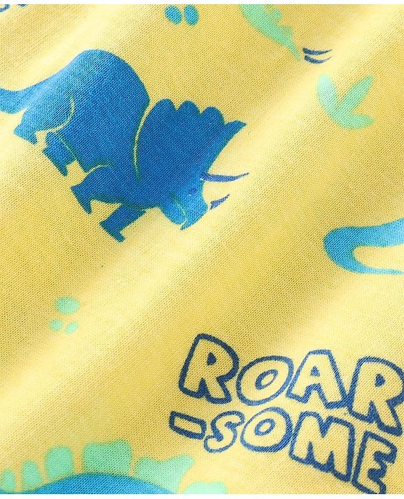 Babyhug Cotton Knit Full Sleeves Night Suit Dino Print- Yellow