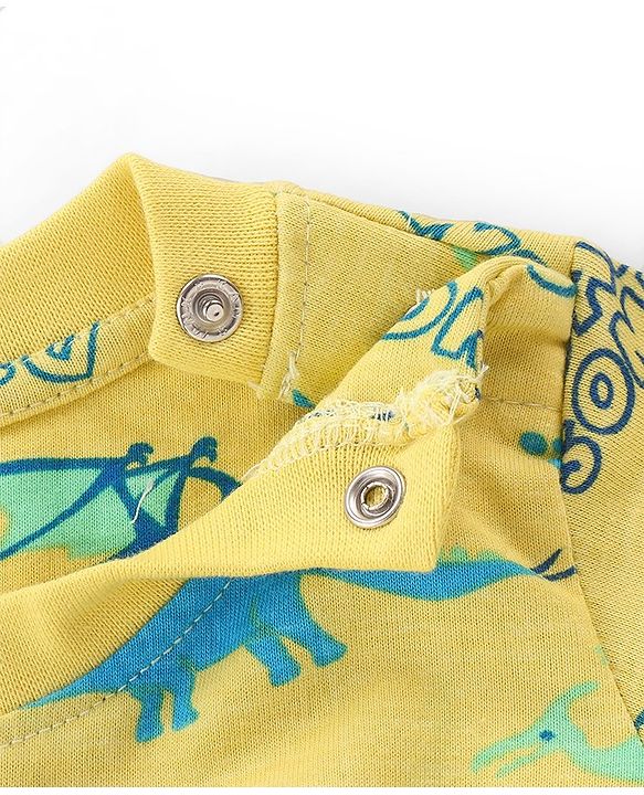 Babyhug Cotton Knit Full Sleeves Night Suit Dino Print- Yellow
