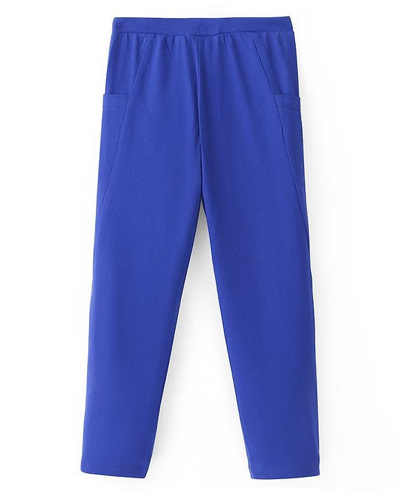 Pine Kids Knit Cotton Elastane Ankle Length Stretch Leggings with Text Print - Blue