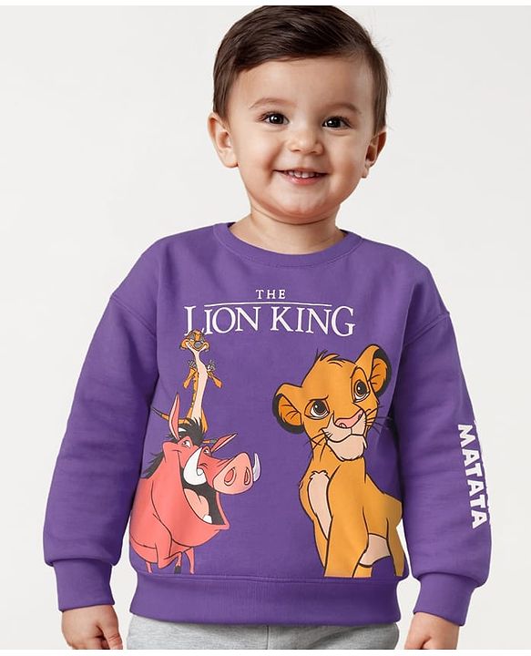 Babyhug Disney Cotton Knit Full Sleeves Sweatshirt With Lion King Graphics -Purple