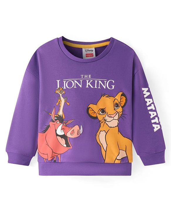 Babyhug Disney Cotton Knit Full Sleeves Sweatshirt With Lion King Graphics -Purple