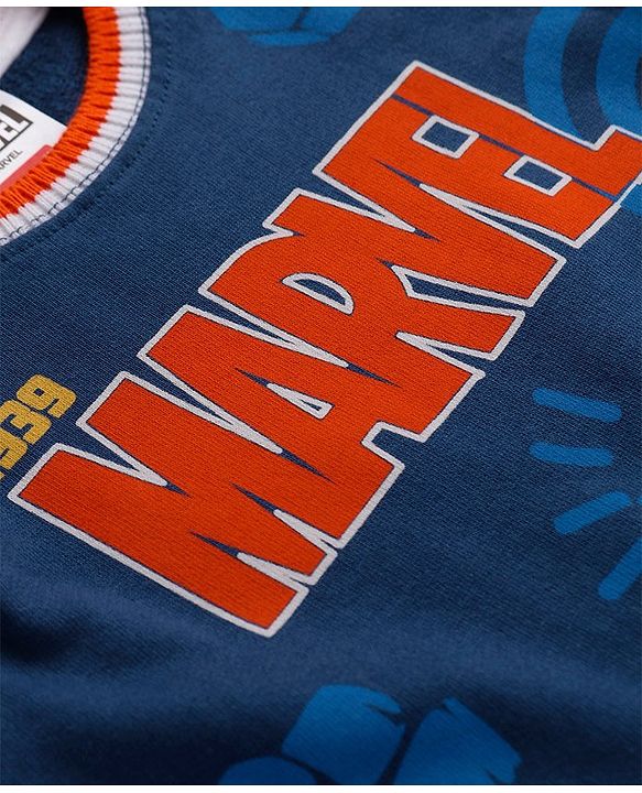Babyhug Marvel Terry Knit Full Sleeves Sweatshirt with Avengers Graphics - Blue