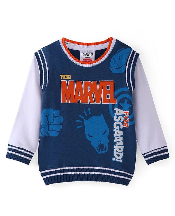 Babyhug Marvel Terry Knit Full Sleeves Sweatshirt with Avengers Graphics - Blue