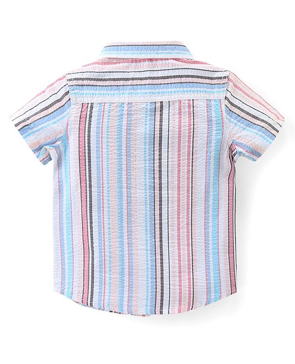Babyhug Cotton Woven Half Sleeves Regular Collar Striped Shirt & Denim Shorts Set - Multicolor