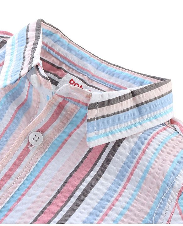 Babyhug Cotton Woven Half Sleeves Regular Collar Striped Shirt & Denim Shorts Set - Multicolor