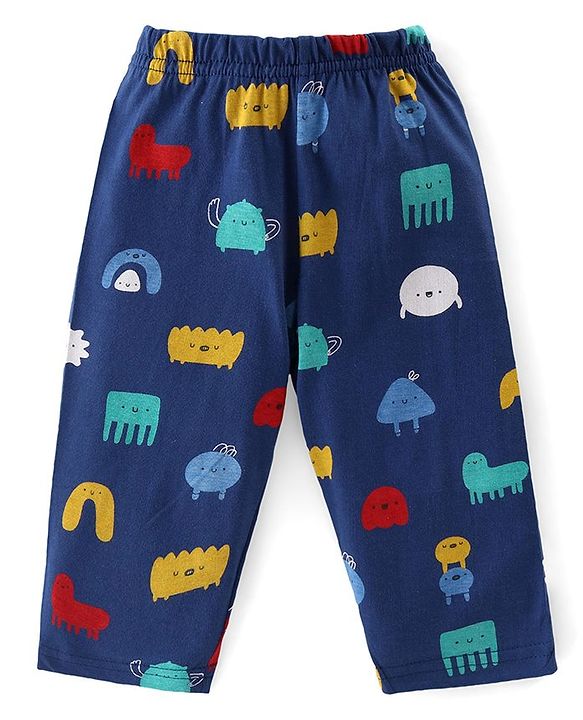 Babyhug Cotton Knit Half Sleeves Printed Night Suit  - Navy Blue