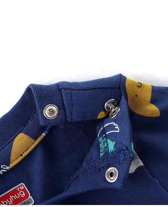 Babyhug Cotton Knit Half Sleeves Printed Night Suit  - Navy Blue