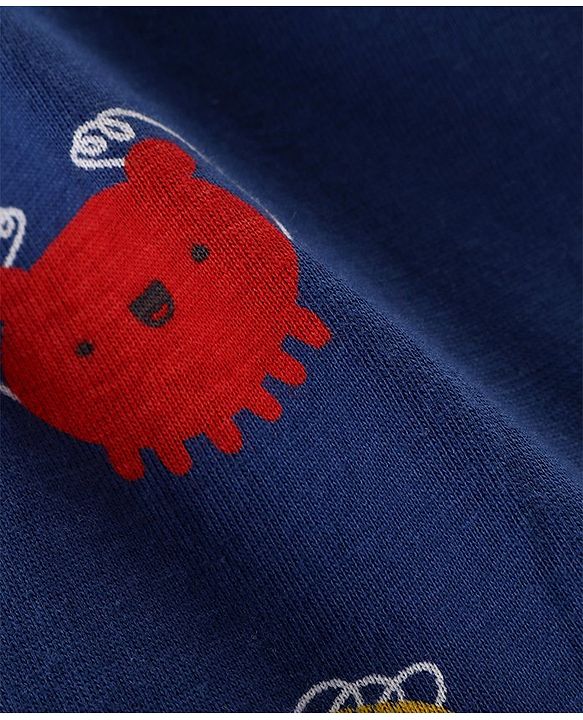 Babyhug Cotton Knit Half Sleeves Printed Night Suit  - Navy Blue