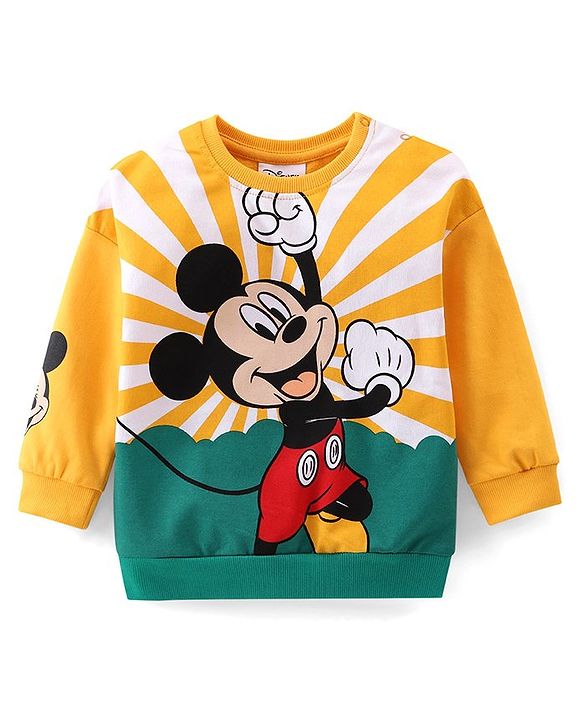 Babyhug Disney Cotton Knit Full Sleeves T-Shirt & Lounge Pants Set With Mickey Mouse Graphics - Yellow