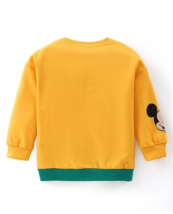 Babyhug Disney Cotton Knit Full Sleeves T-Shirt & Lounge Pants Set With Mickey Mouse Graphics - Yellow
