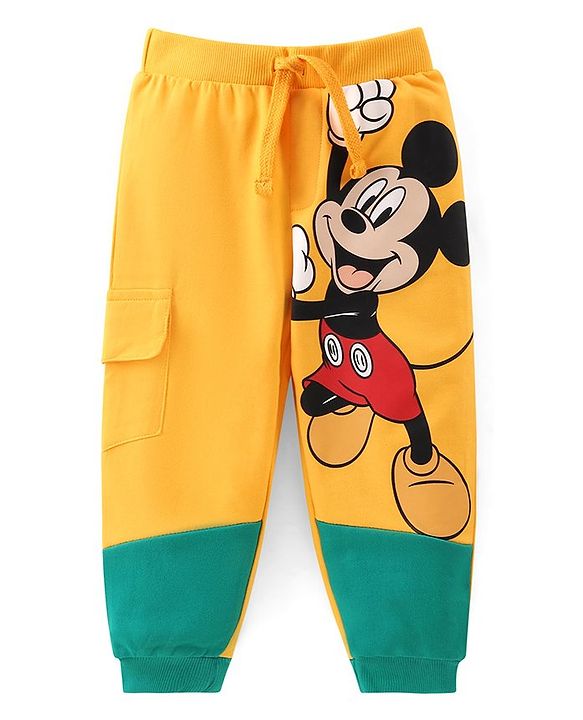 Babyhug Disney Cotton Knit Full Sleeves T-Shirt & Lounge Pants Set With Mickey Mouse Graphics - Yellow