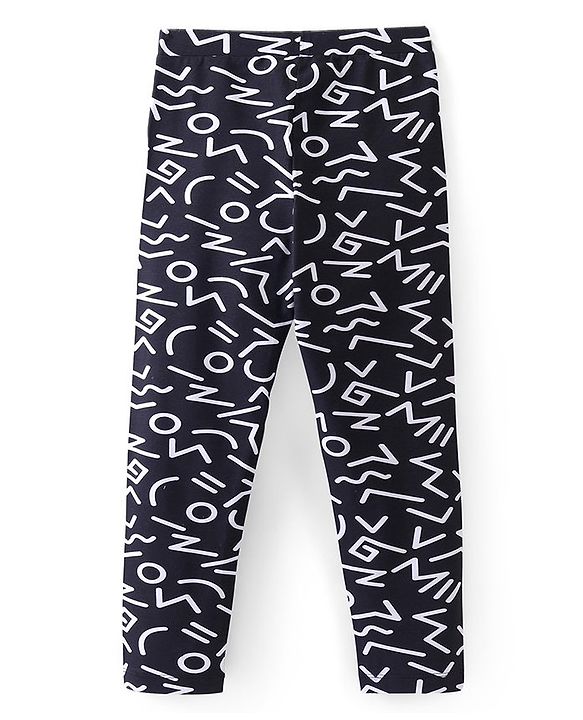 Pine Kids Knit Cotton Elastane Ankle Length Leggings Abstract Print with Stretch - Black & White