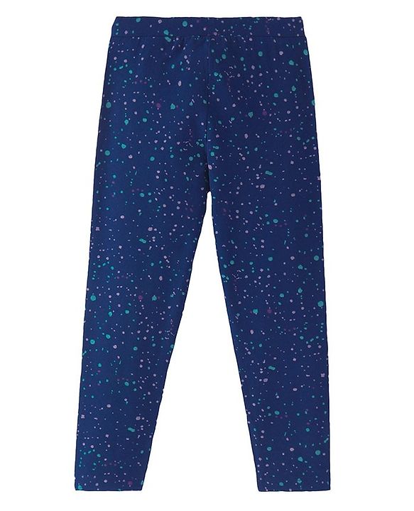 Pine Kids Knit Cotton Elastane Ankle Length Stretchable Leggings with Colour Splash Print - Navy Blue