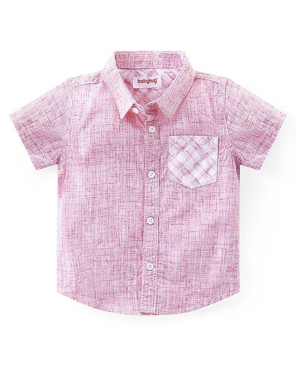 Babyhug Cotton Woven Half Sleeves Striped Regular Collar Shirt & Shorts Set - Pink & Beige