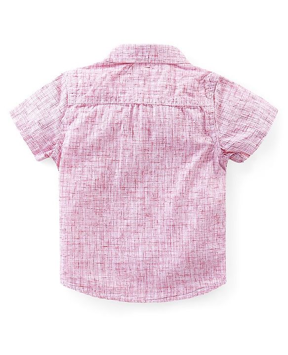 Babyhug Cotton Woven Half Sleeves Striped Regular Collar Shirt & Shorts Set - Pink & Beige