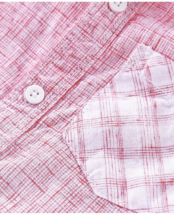 Babyhug Cotton Woven Half Sleeves Striped Regular Collar Shirt & Shorts Set - Pink & Beige