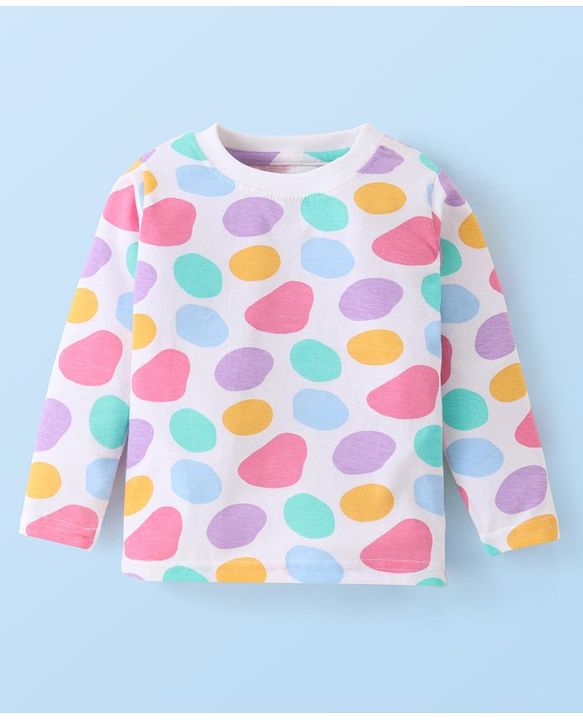 Babyhug Cotton Knit Full Sleeves Printed  Night Suit - White