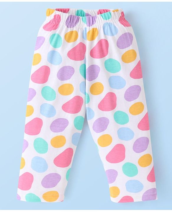 Babyhug Cotton Knit Full Sleeves Printed  Night Suit - White