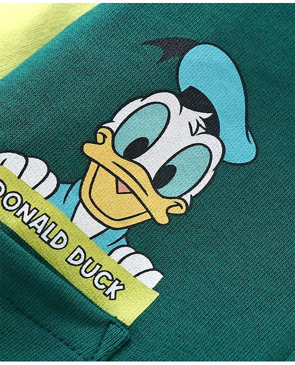 Babyhug Disney Full Sleeves Front Open Hooded Sweatshirt with Mickey Mouse and Friends Graphics & Patch Pocket Detailing- Green