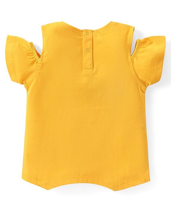 Babyhug Cotton Knit Half Sleeves Top With Fur Applique & Text Print - Orange