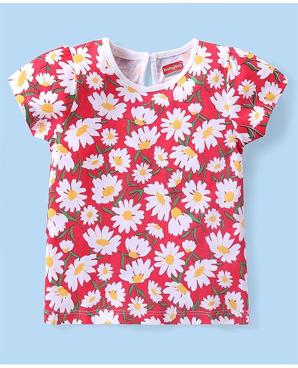 Babyhug Cotton Knit Half Sleeves T-Shirts with Floral & Polka Dots Print Pack of 3 - Multicolor