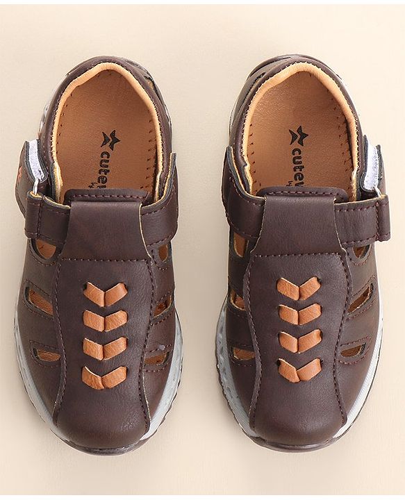 Cute Walk by Babyhug Slip On Formal & Party Wear Shoes with Velcro Closure - Coffee Brown