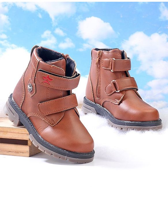 Cute Walk by Babyhug Solid Winter Boots With Velcro Closure- Tan