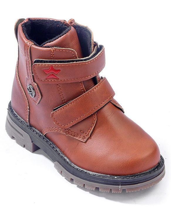 Cute Walk by Babyhug Solid Winter Boots With Velcro Closure- Tan