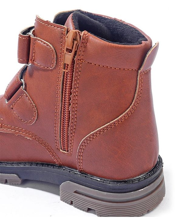 Cute Walk by Babyhug Solid Winter Boots With Velcro Closure- Tan