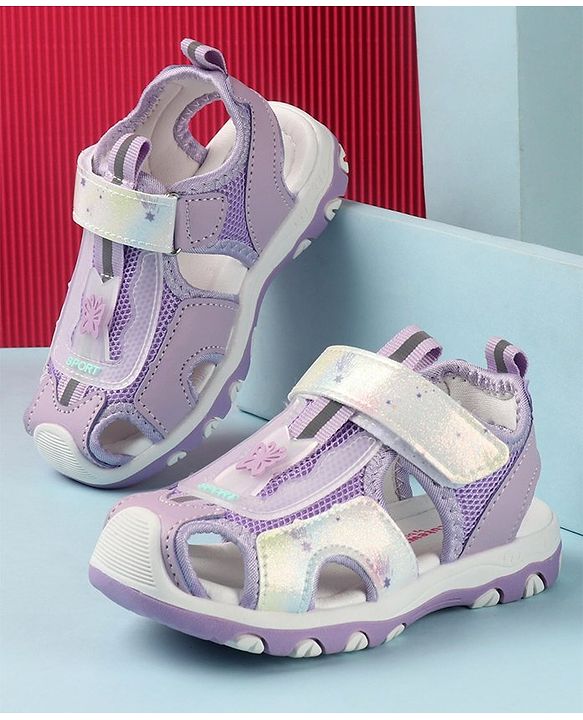 Cute Walk by Babyhug Sandals Velcro Closure with Butterfly Applique - Purple