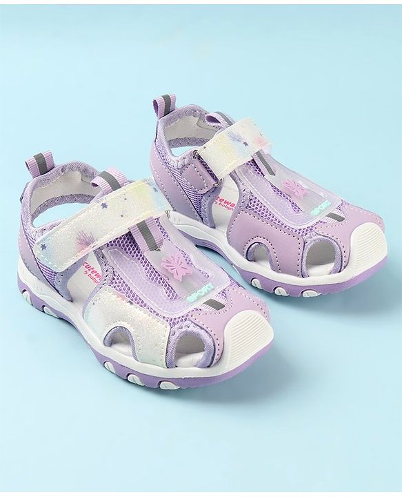 Cute Walk by Babyhug Sandals Velcro Closure with Butterfly Applique - Purple
