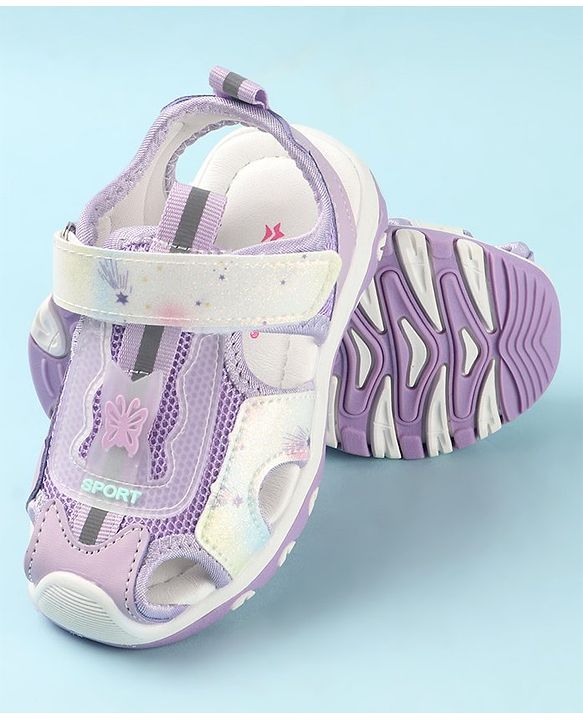 Cute Walk by Babyhug Sandals Velcro Closure with Butterfly Applique - Purple