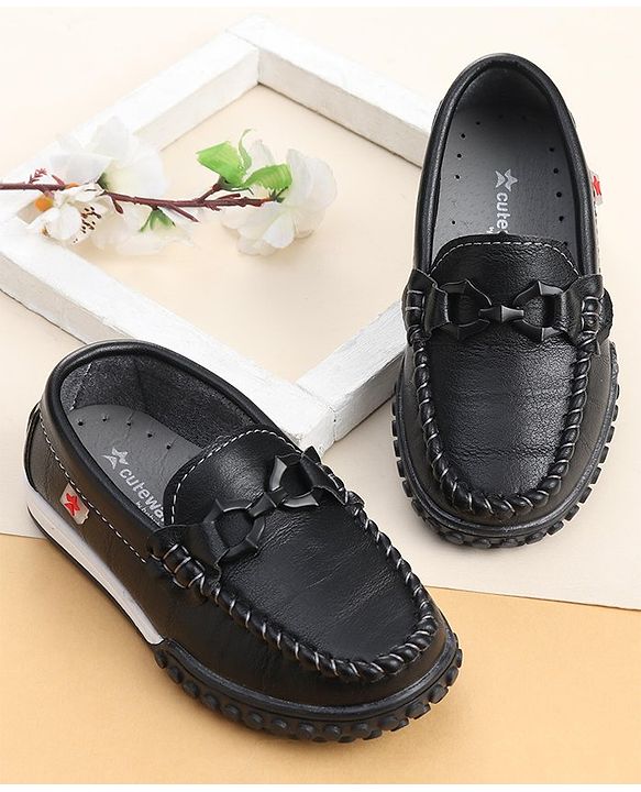 Cute Walk by Babyhug Slip On Loafers with Bow Detailing - Black