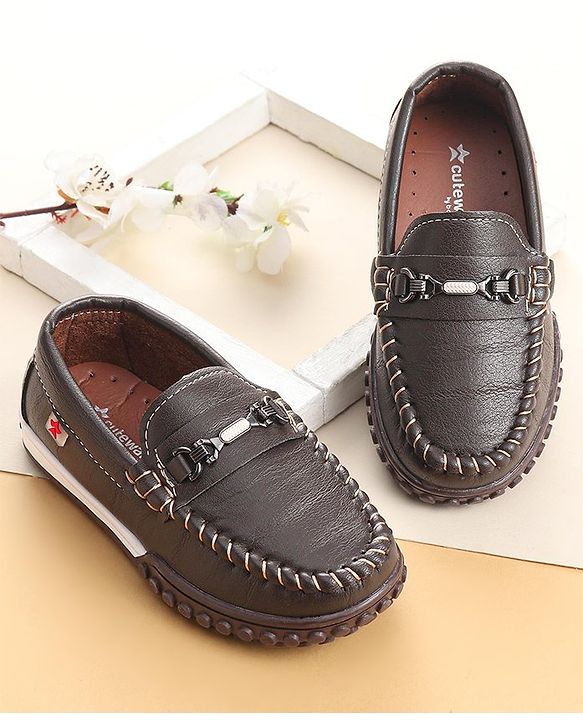 Cute Walk by Babyhug Slip On Formal & Party Wear Shoes with Metal Applique - Brown