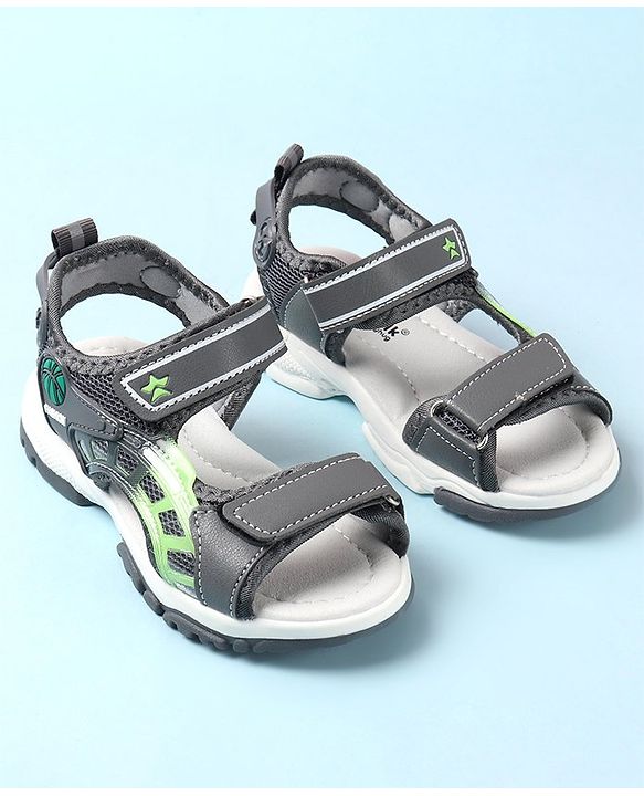 Cute Walk by Babyhug Sandals with Velcro Closure & Basket Ball Applique - Grey