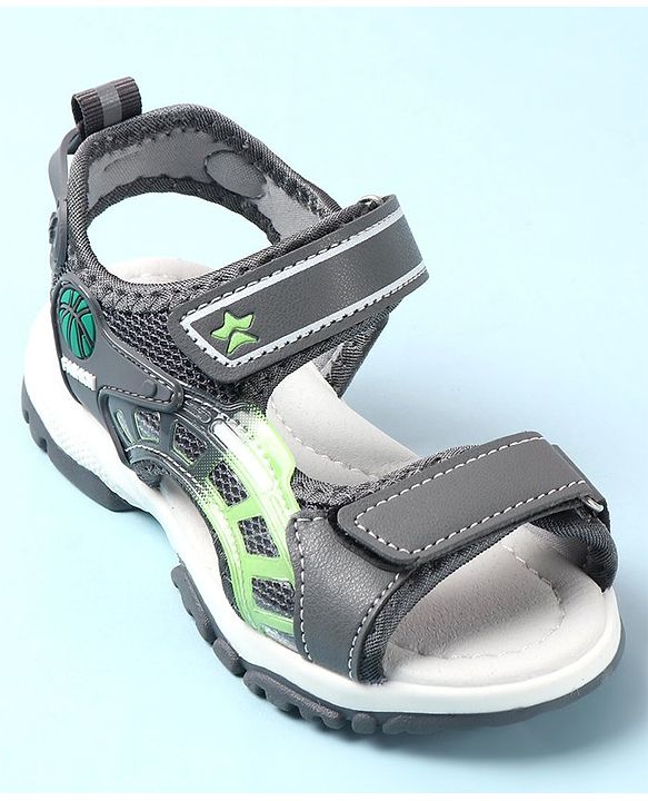 Cute Walk by Babyhug Sandals with Velcro Closure & Basket Ball Applique - Grey