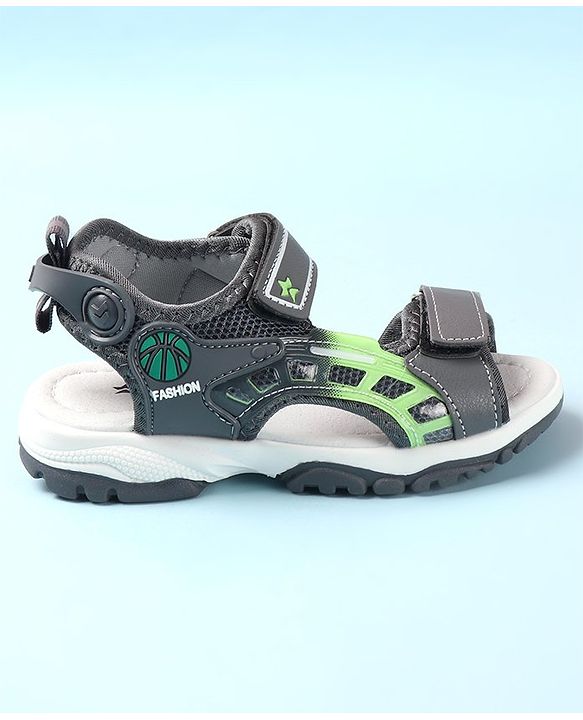 Cute Walk by Babyhug Sandals with Velcro Closure & Basket Ball Applique - Grey