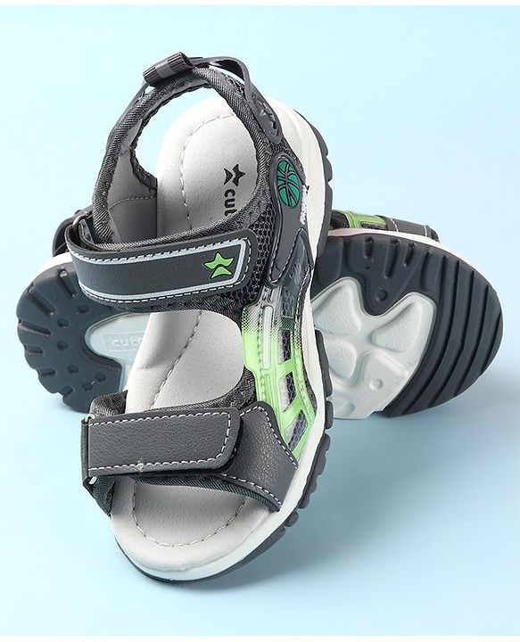 Cute Walk by Babyhug Sandals with Velcro Closure & Basket Ball Applique - Grey