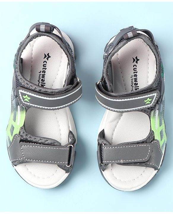 Cute Walk by Babyhug Sandals with Velcro Closure & Basket Ball Applique - Grey