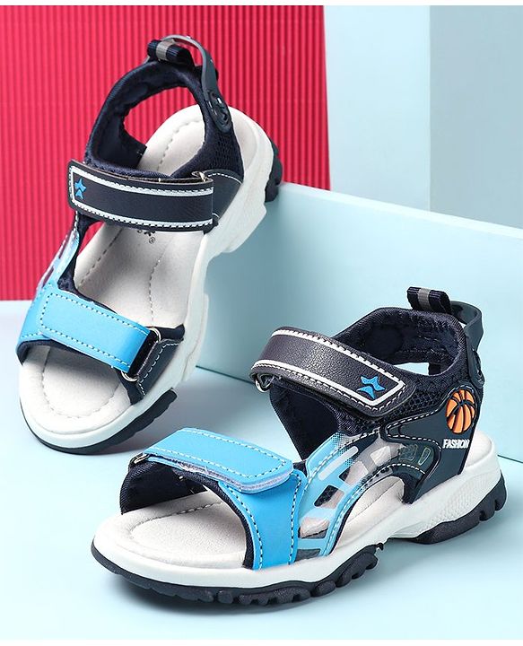 Cute Walk by Babyhug Sandals with Velcro Closure & Basket Ball Applique - Blue