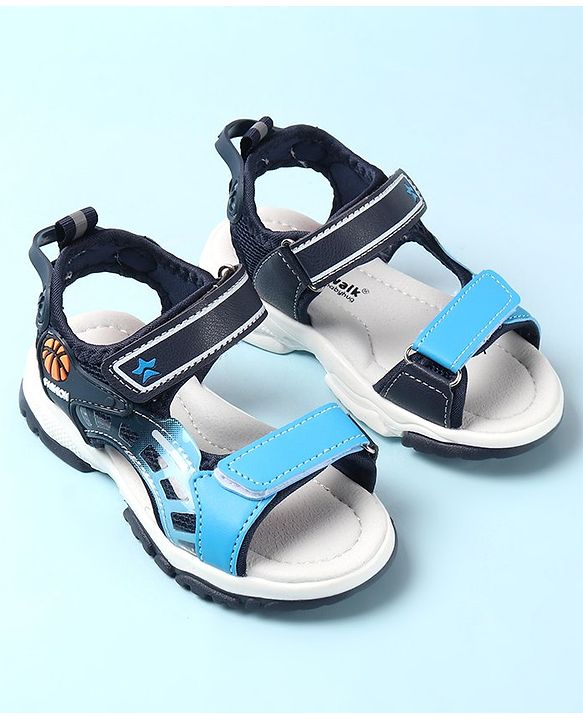 Cute Walk by Babyhug Sandals with Velcro Closure & Basket Ball Applique - Blue