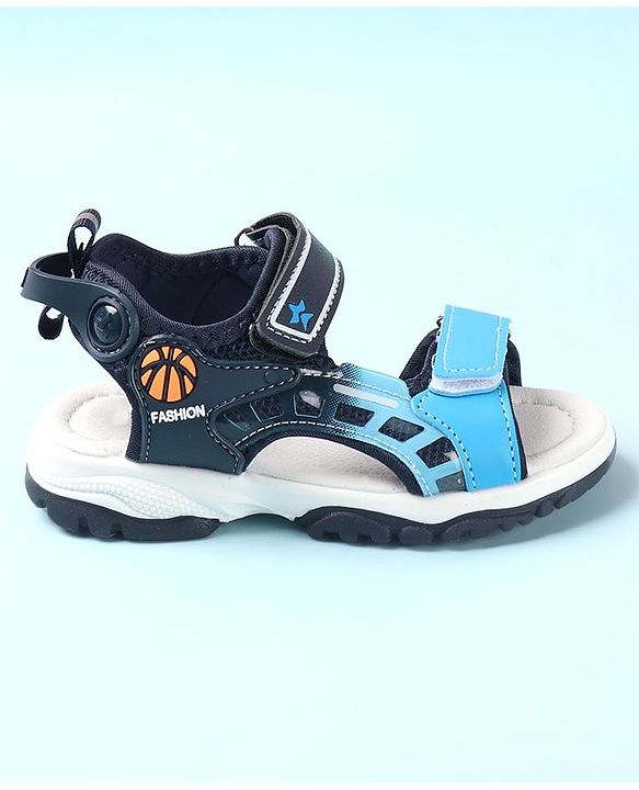 Cute Walk by Babyhug Sandals with Velcro Closure & Basket Ball Applique - Blue