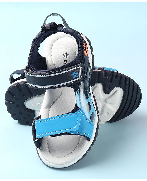 Cute Walk by Babyhug Sandals with Velcro Closure & Basket Ball Applique - Blue