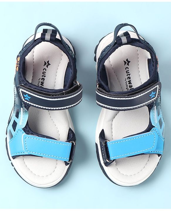 Cute Walk by Babyhug Sandals with Velcro Closure & Basket Ball Applique - Blue