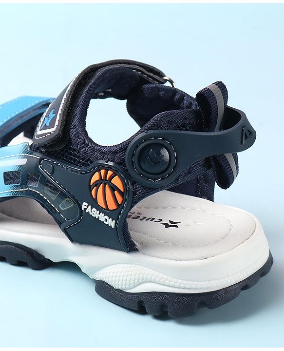 Cute Walk by Babyhug Sandals with Velcro Closure & Basket Ball Applique - Blue