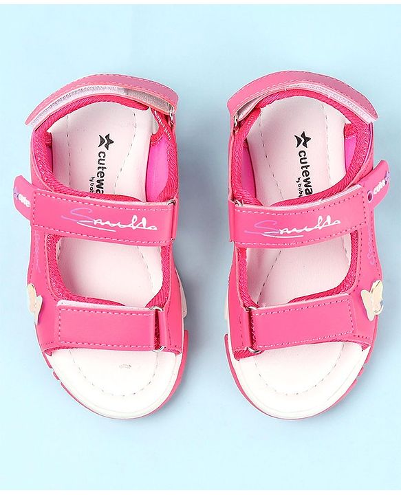 Cute Walk by Babyhug Sandals with Velcro Closure & Butterfly Applique - Fuchsia