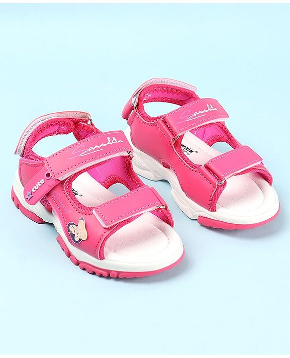 Cute Walk by Babyhug Sandals with Velcro Closure & Butterfly Applique - Fuchsia
