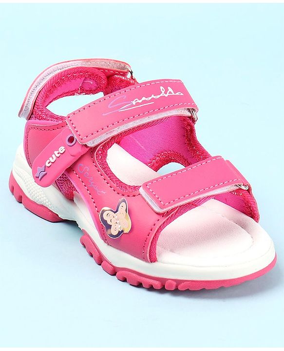 Cute Walk by Babyhug Sandals with Velcro Closure & Butterfly Applique - Fuchsia