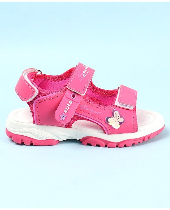 Cute Walk by Babyhug Sandals with Velcro Closure & Butterfly Applique - Fuchsia