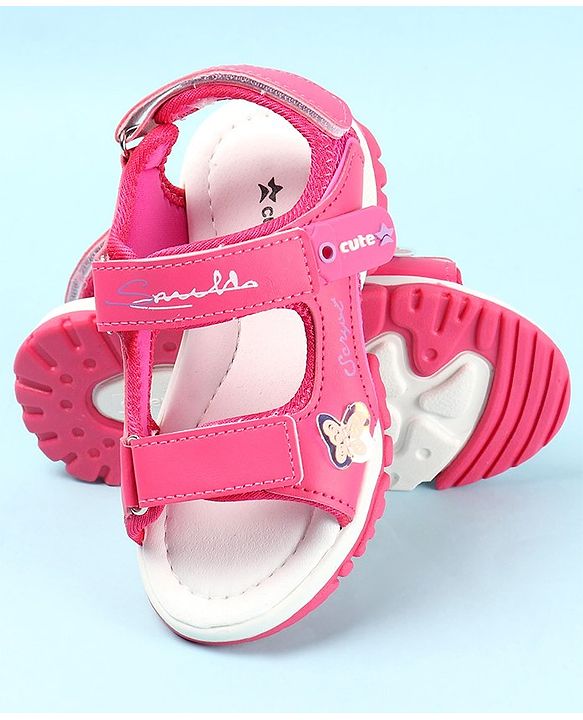Cute Walk by Babyhug Sandals with Velcro Closure & Butterfly Applique - Fuchsia